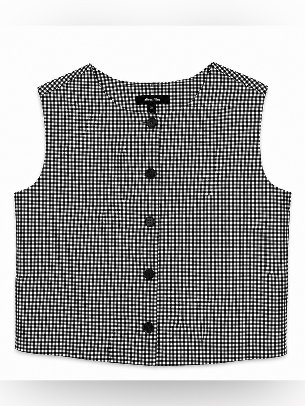 Autres Filles Black White Gingham Button Front Crop Top Size Small